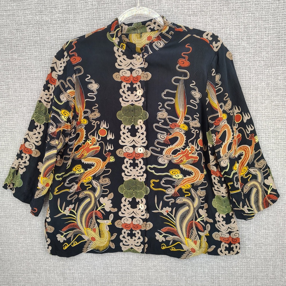 Vintage Unbranded Dragon Phoenix Blouse Women L Lightweight Silky Boho